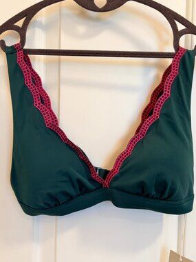 Boden Green Bikini Top Pink Scalloped Trim US 6 NWT